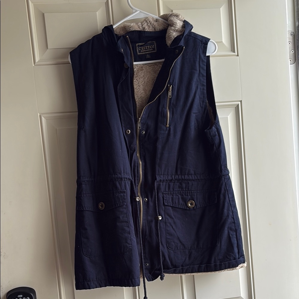 Stetson Dark Blue Vest with Faux Fur